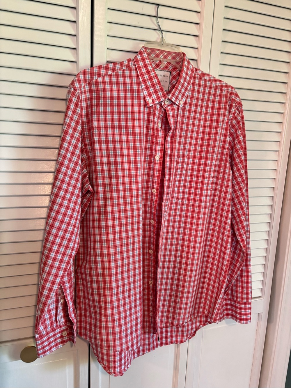 Billy Reid Red and White Plaid Button-Down Shirt